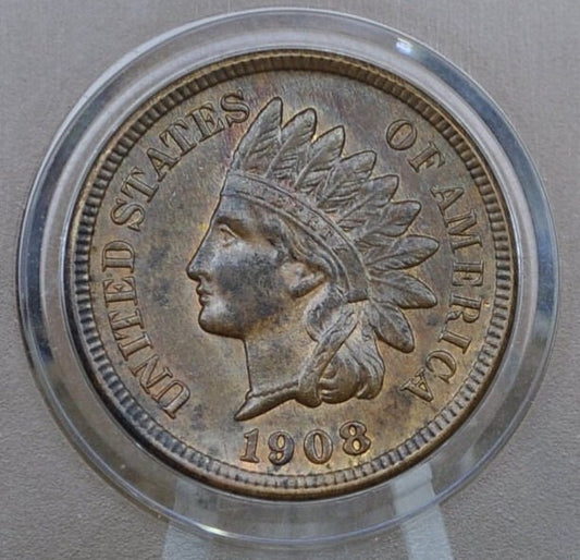 1908 Indian Head Penny - AU58 (About Uncirculated) Grade / Condition - 1908 P Indian Cent - Great Detail - 1908 US One Cent, High Grade