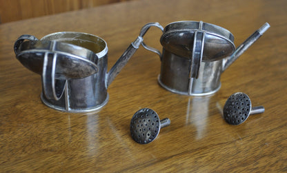 Antique Solid Silver Mini Watering Cans - Adorable - Sterling Silver Miniature Watering Cans - Opening Tops and Removeable Nozzles