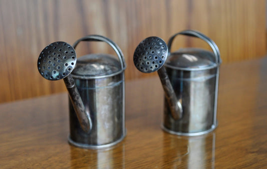 Antique Solid Silver Mini Watering Cans - Adorable - Sterling Silver Miniature Watering Cans - Opening Tops and Removeable Nozzles