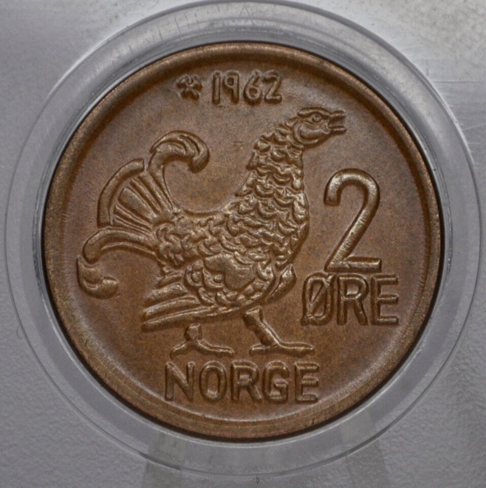 1950's-1960's Norway Two (2) Ore Coin - Norwegian 2 Ore NORGE - Multiple Styles & Years - Bird Design - Collectible Norwegian Coins