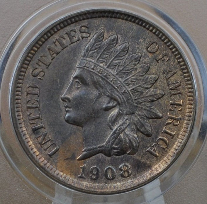 1908 Indian Head Penny - MS62 (Uncirculated) Grade / Condition - 1908 P Indian Cent - Great Detail - 1908 US One Cent, High Grade