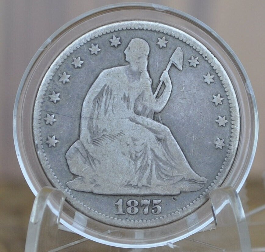 1875 Seated Liberty Half Dollar - VG Grade / Condition (Very Good) - 1875 P Liberty Seated Silver Half Dollar - Authentic