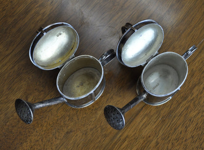 Antique Solid Silver Mini Watering Cans - Adorable - Sterling Silver Miniature Watering Cans - Opening Tops and Removeable Nozzles