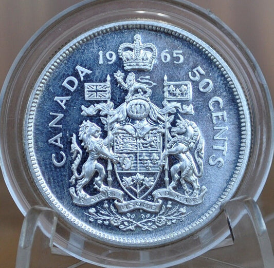 1965 Canadian Silver Half Dollar - BU (Uncirculated) Prooflike -80% Silver - Elizabeth Silver Half Dollar Canada- Canadian Coin Collection