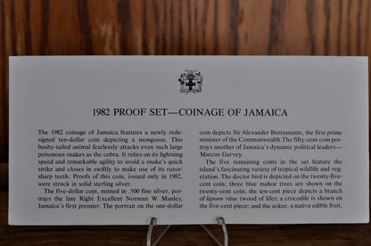 1982 Jamaican Silver Proof Set - Full Set of all 9 Coins - 1982 Jamaica Proof set as issued; Certificate of Authenticity, Sterling Silver