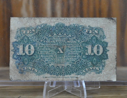 Authentic 1863 10 Cent Fractional Currency / 1863 Fractional Currency - F (Fine) Grade / Condition - 2nd Issue Fractional Note Fr1257