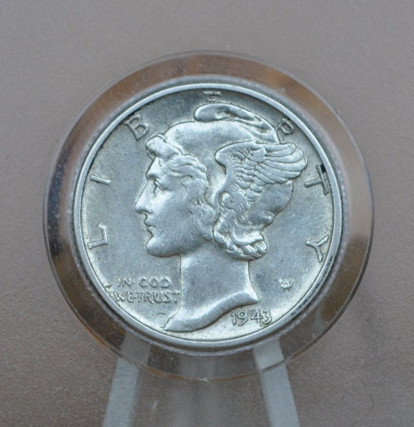 1943 Mercury Dime - BU (Uncirculated) - Philadelphia Mint - 1943 Liberty Head Dime - 1943 Winged Liberty Silver Dime - 1943P Dime - MS-60