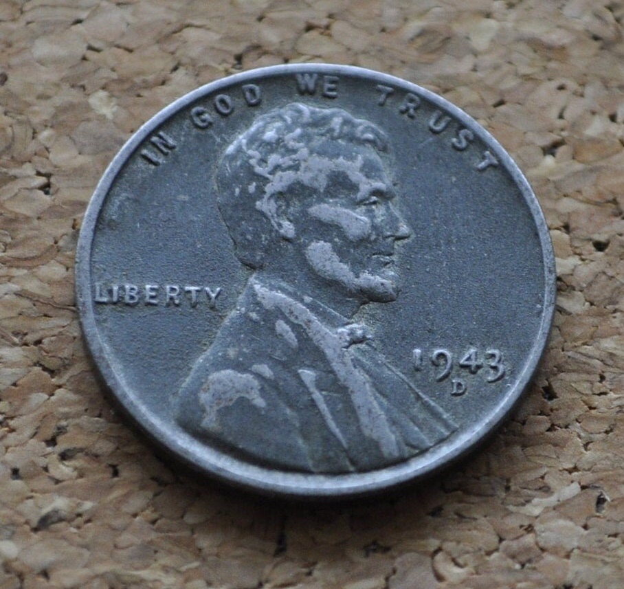 1943-D WWII Era Steel US Cent - WW2 Steel Wheat Penny - D Steel Lincoln Penny (Denver Mint)