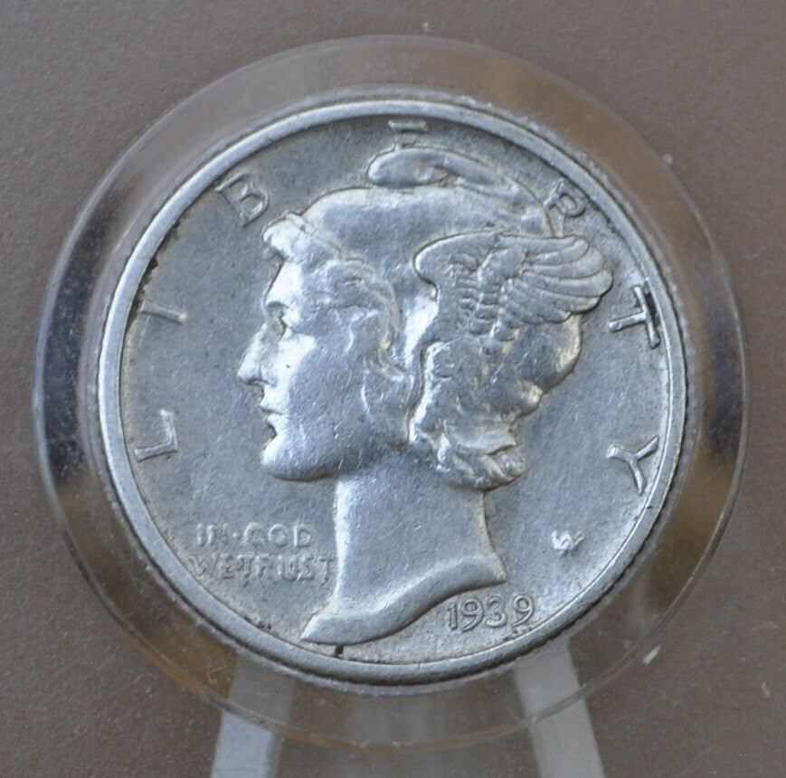 1939 Mercury Silver Dime - XF (Extremely Fine) - Great Detail - 1939P Mercury Head / 1939 P Liberty Head Dime - Winged Liberty Head 1939P
