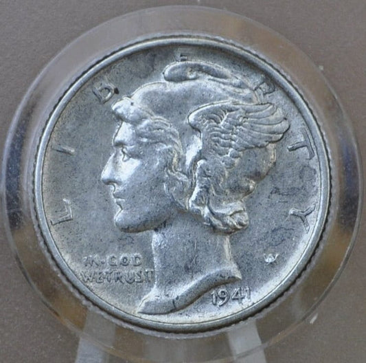 1941-D Mercury Silver Dime - XF-AU (Extremely Fine to About Uncirculated) 1941 D Dime 1941D Silver Dime 1941 Mercury Dime Denver Mint