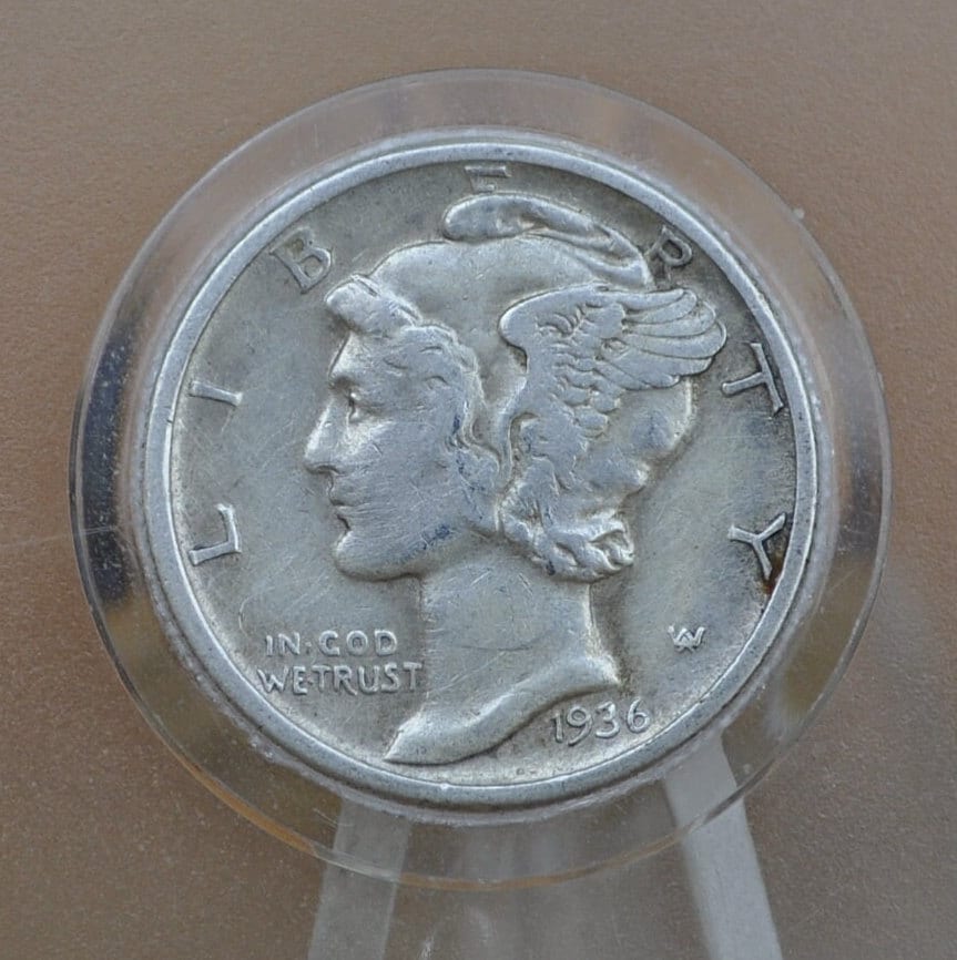 1936 Mercury Silver Dime - AU (About Uncirculated) - Philadelphia Mint - 1936P Liberty Head Dime - 1936-P