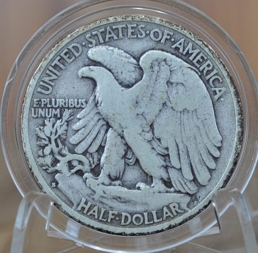 1937-S Walking Liberty Silver Half Dollar - F (Fine) Grade / Condition - San Francisco Mint - 1937 S Half Dollar Liberty Walking 1937 S WLH