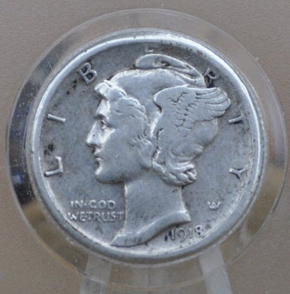 1918 Mercury Silver Dime - G-VF (Good to Very Fine) Choose by Grade - Philadelphia Mint - 1918 P Mercury Dime 1918 Winged Liberty Head Dime
