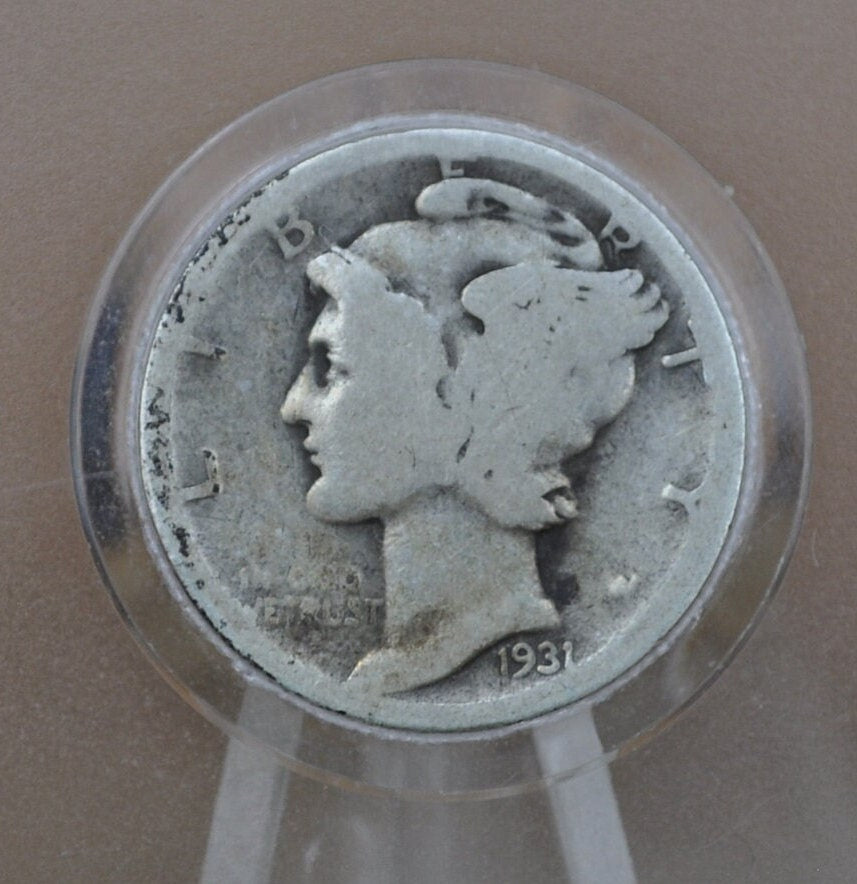 1931-D Mercury Silver Dime - F (Fine) Grade / Condition - Denver Mint - 1931 D Winged Liberty Dime - Semi-Key Date