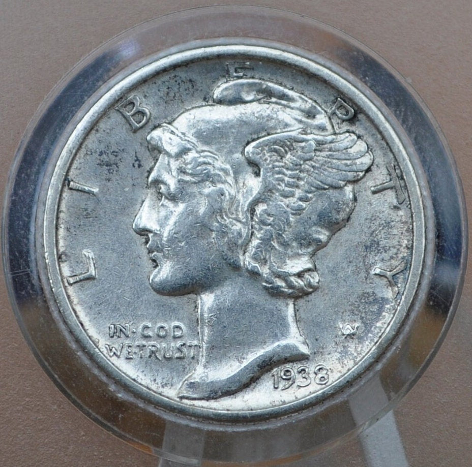 1938-D Mercury Dime - AU (About Uncirculated) Grade / Condition - Denver Mint - Silver Dime - 1938 D Winged Liberty Head, Great Luster
