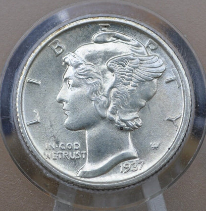 1937-D Mercury Silver Dime - MS65 (Choice Uncirculated) FSB - Denver Mint - 1937 D Winged Liberty Head Silver Dime 1937D Dime