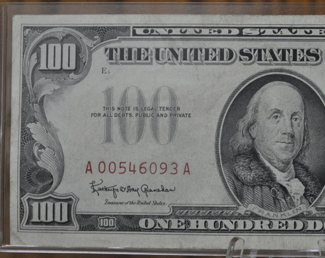 1966 100 Dollar US Note - XF (Extremely Fine) Grade / Condition - 1966 One Hundred Dollar United States Note Red Seal Fr#1550 Low Mintage