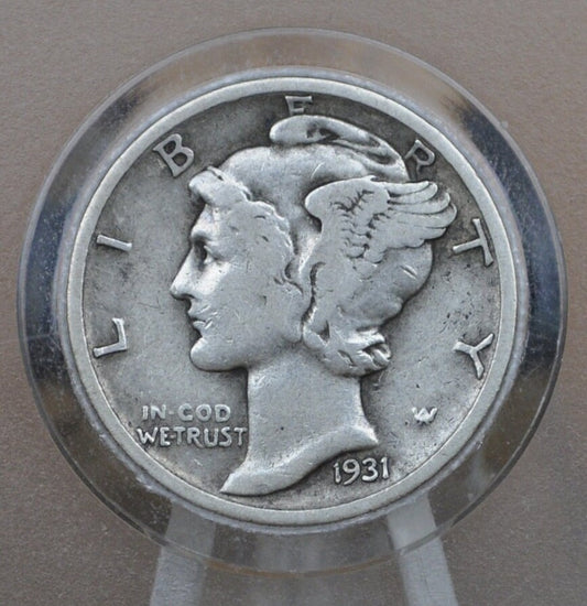 1931 Mercury Silver Dime - Philadelphia Mint - VF (Very Fine) Grade / Condition - 1931P Dime - Great Depression Era Coin - 1931-P Mercury