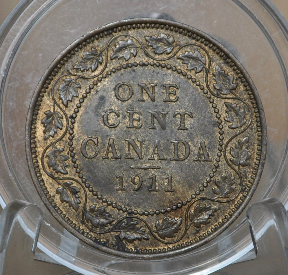 1911 Canadian Cent - AU (About Uncirculated) Grade, Great Luster -King George V- One Cent Canada 1911 Large Cent - 1911 Canadian Penny