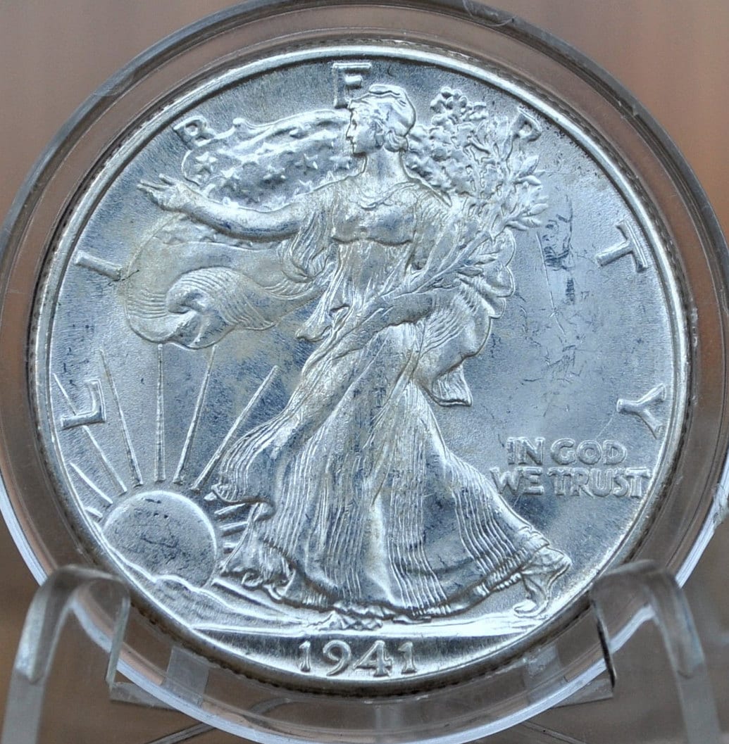 1941-D Walking Liberty Silver Half Dollar - MS61 (Uncirculated) Grade / Condition - Denver Mint - 1941D, 1941 D Half Dollar