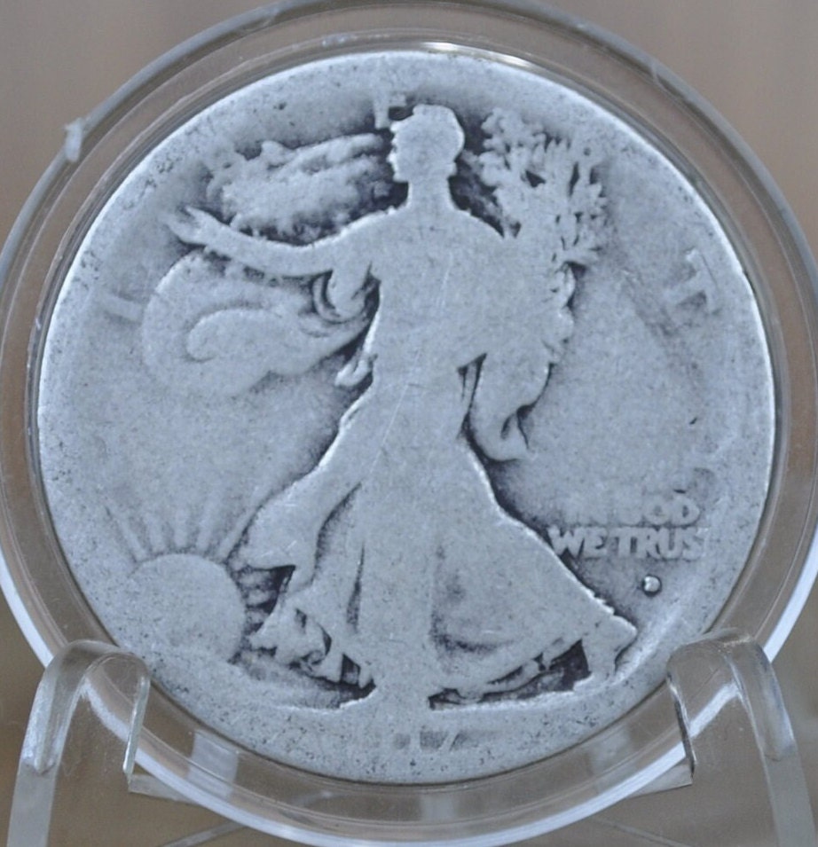 1917-D Obverse Walking Liberty Silver Half Dollar - VG (Very Good) - Denver Mint - Obverse D 1917 D Walking Liberty Half Dollar, Rarer Type