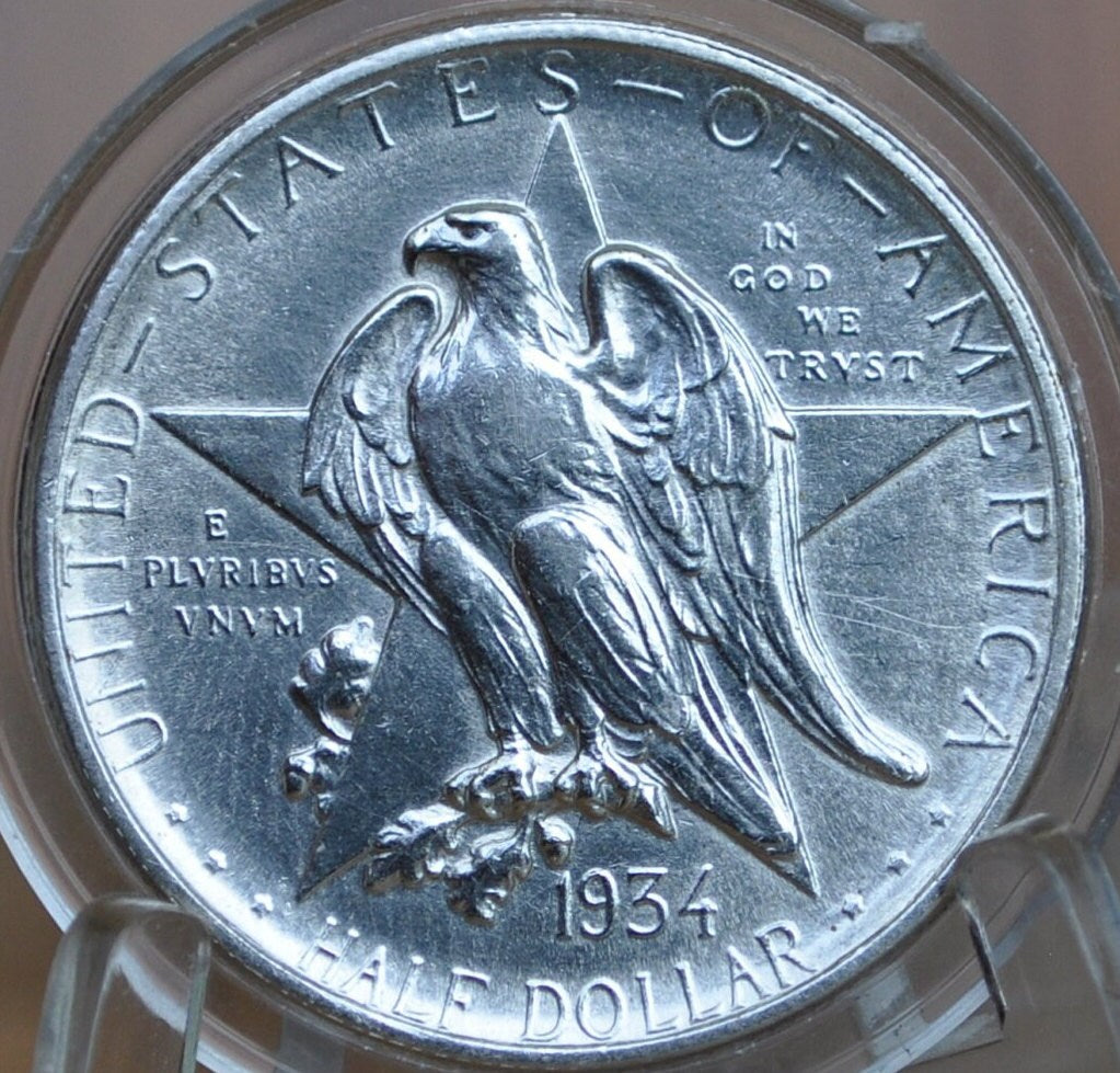 Authentic 1934 Texas Silver Commemorative Half Dollar - MS63 / BU (Choice Uncirculated) - Texas Independence Centennial Half 1934, Original