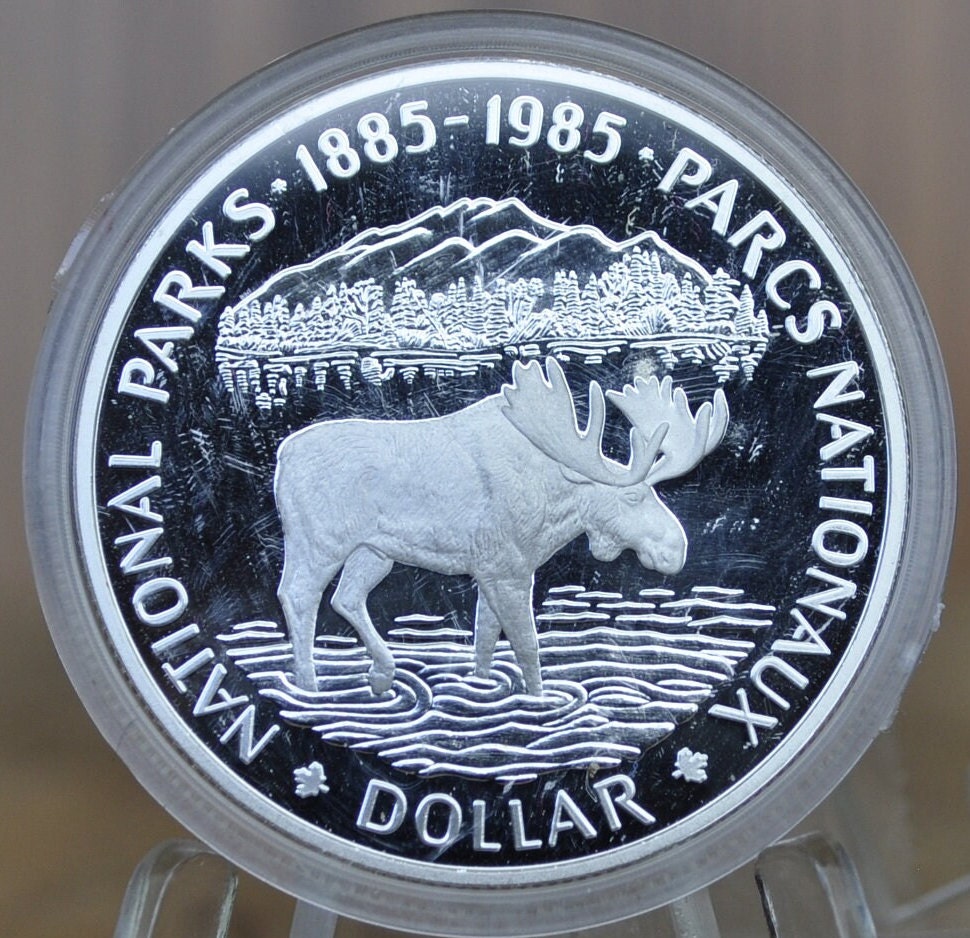 1985 Canadian Silver Dollar - BU (Uncirculated), Proof - 50% Silver - Silver Moose Dollar Canada National Parks Centennial Proof