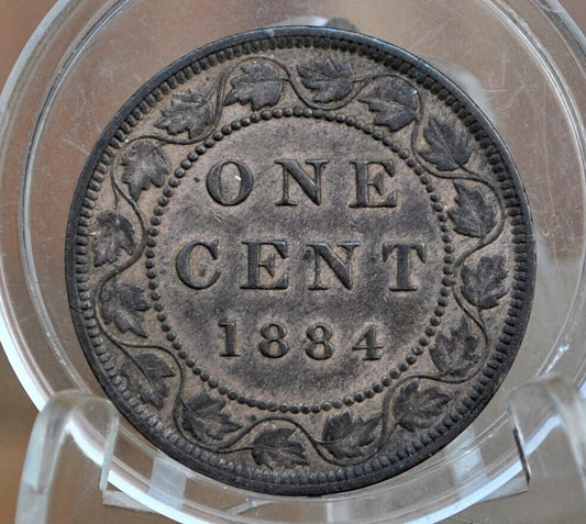 1884 Canadian One Cent - AU (About Uncirculated) Grade, Mint Luster, Perfect for a High Grade Collection - 1884 Penny Canada 1 Cent 1884