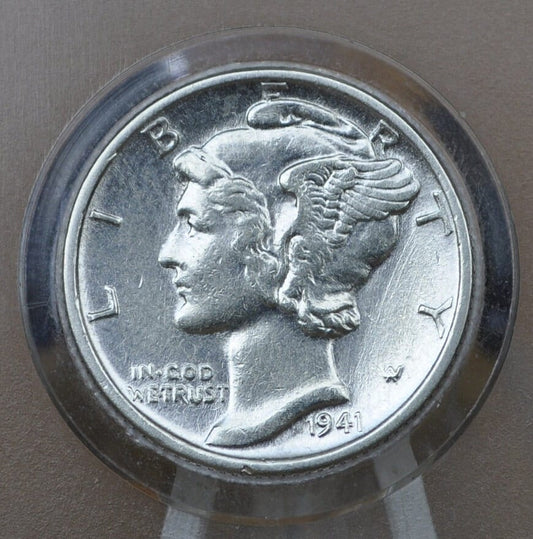 1941 Mercury Dime - AU (About Uncirculated) - Philadelphia Mint - 1941 P Silver Dime - 1941 Winged Liberty Silver Dime - 1941 P Mercury Dime