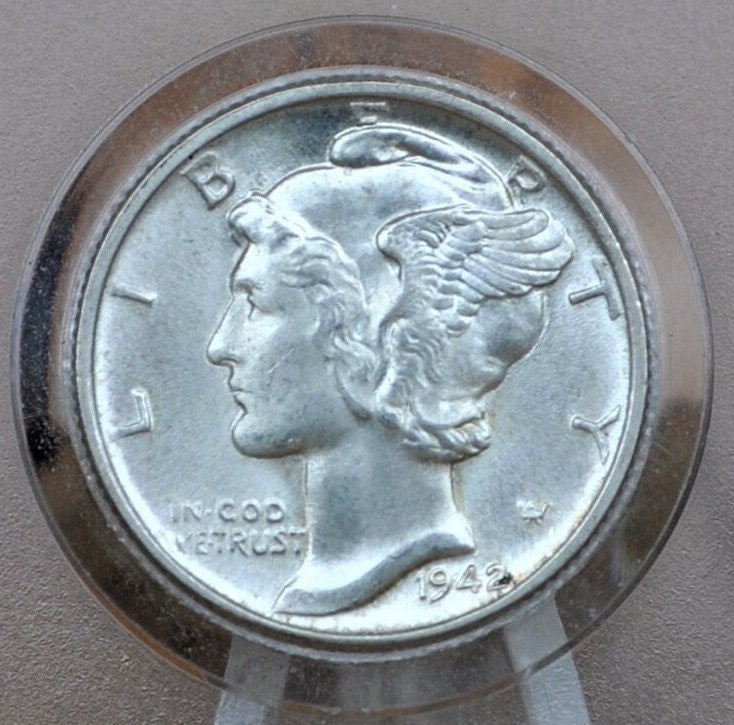 1942-D Mercury Silver Dime - XF-AU (Extremely Fine) Grade - Great Detail - 1942D Mercury Head / 1942D Winged Liberty Head Dime