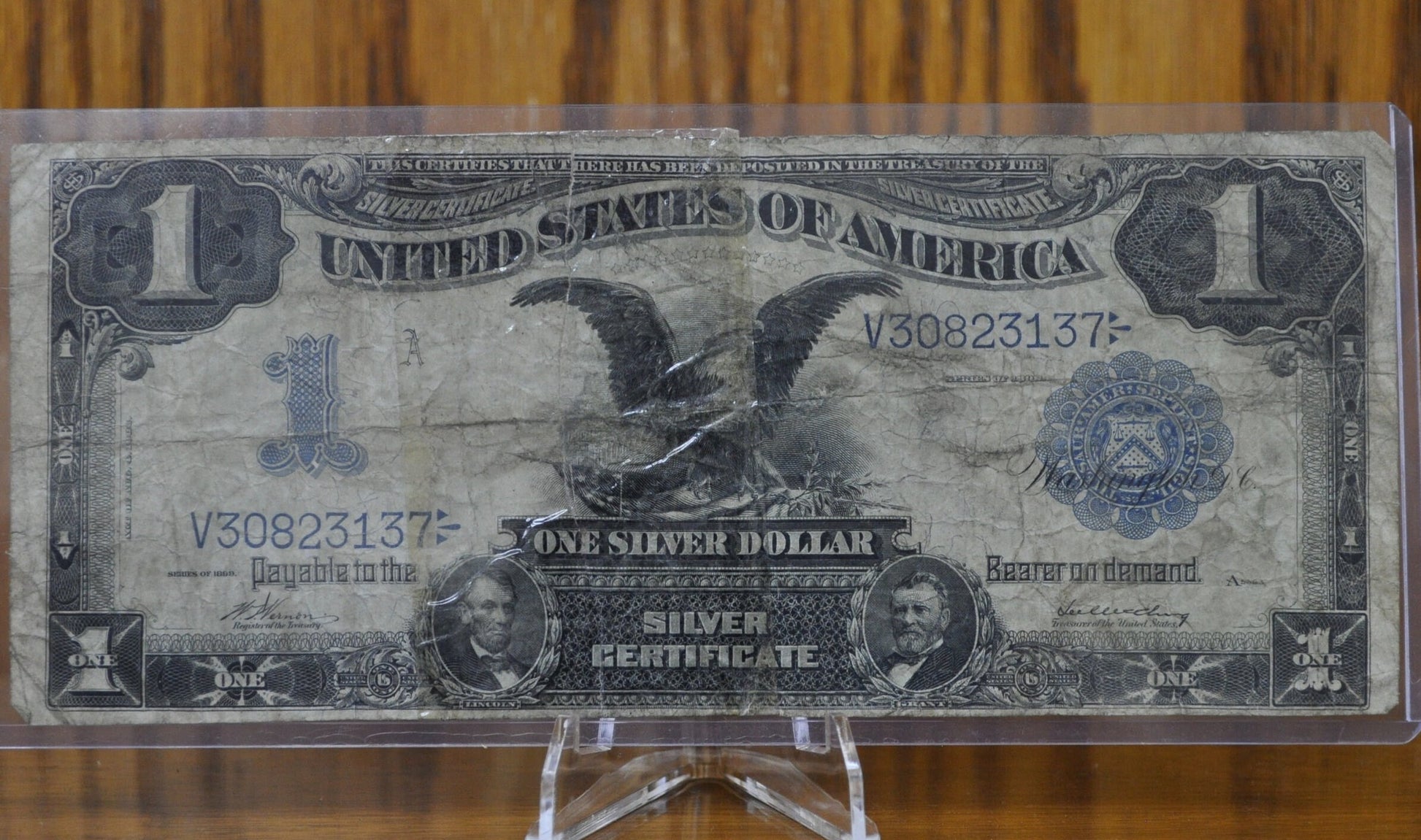 1899 1 Dollar Silver Cert. Black Eagle Fr#229 - VG but torn and Taped, Cull Grade - 1899 Large Note 1 Dollar Bill 1899 Silver Cert Fr229