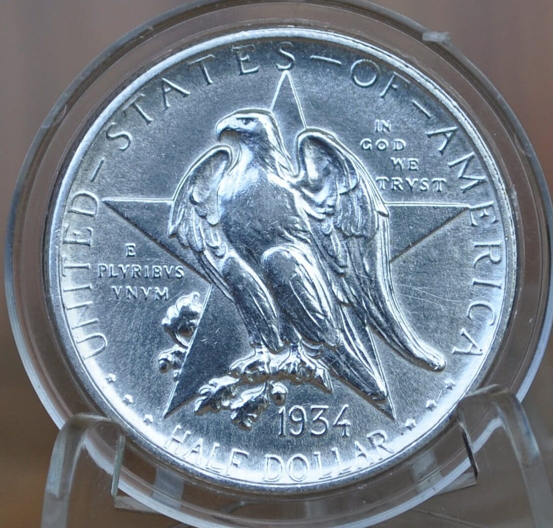 Authentic 1934 Texas Silver Commemorative Half Dollar - MS63 / BU (Choice Uncirculated) - Texas Independence Centennial Half 1934, Original