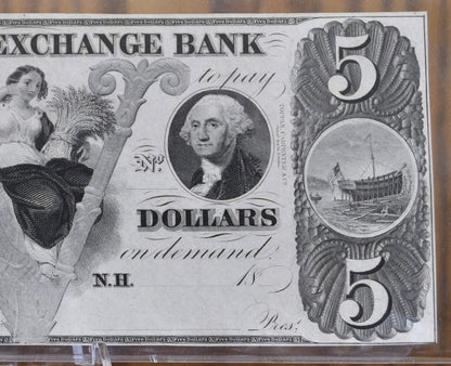 1840s to 1860s Piscataqua Exchange Bank 5 Dollar Paper Banknote, Portsmouth NH - Uncirculated - Five Dollar Note Portsmouth New Hampshire