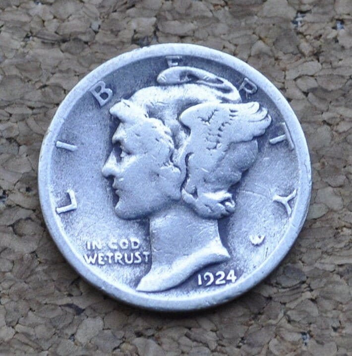 1924 Mercury Dime - VG-F (Very Good to Fine) Condition - Philadelphia Mint - 1924-P Mercury Dime - Winged Liberty Head Silver Dime 1924