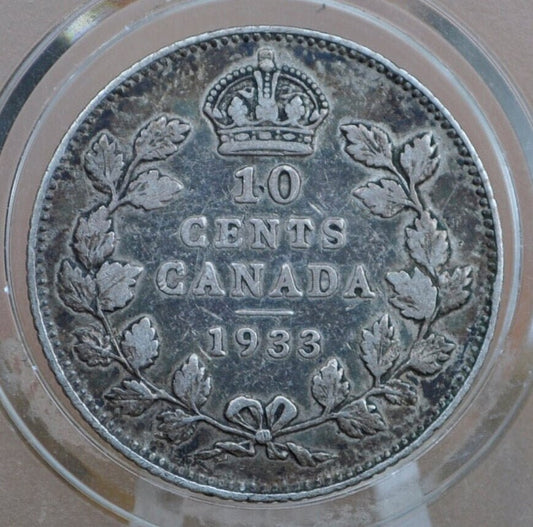 1933 Canadian Silver 10 Cent Coin - XF (Extremely Fine) Condition - King George - Canada 10 Cent 80% Silver 1933 - Rarer Date, Low Mintage