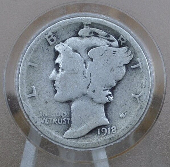 1918-S Mercury Dime - VG-F (Very Good to Fine) - San Francisco Mint - Good Detail - 1918 S Mercury Head Dime - 1918 Winged Liberty Head Dime