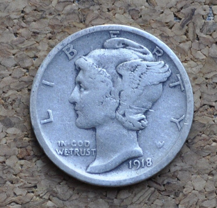 1918-S Mercury Dime - VG-F (Very Good to Fine) - San Francisco Mint - Good Detail - 1918 S Mercury Head Dime - 1918 Winged Liberty Head Dime