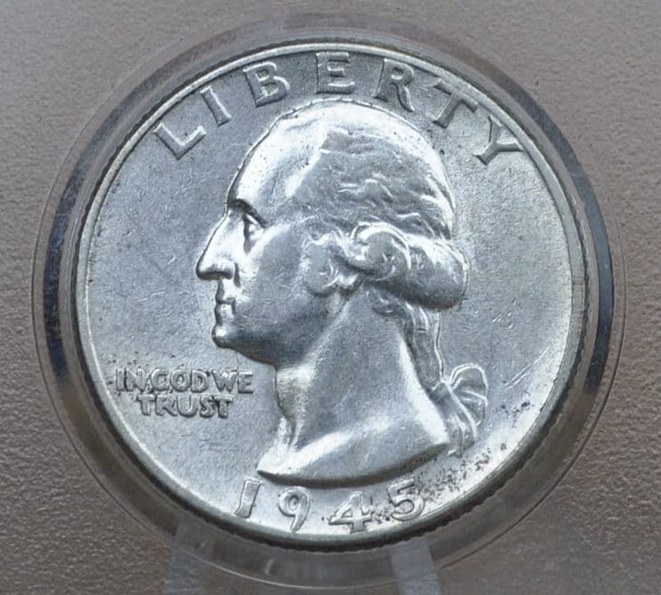 1945 Washington Silver Quarter - VF-AU (Very Fine to About Uncirculated) Grades - Philadelphia Mint - 1945 P Silver Quarter 1945 P