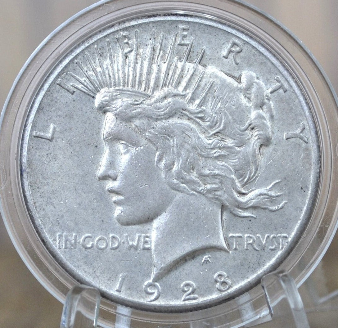 1928 Peace Dollar, Key Date - AU55 (About Uncirculated) - Philadelphia Mint - 1928 P Silver Dollar Key Date 1928 Peace Dollar