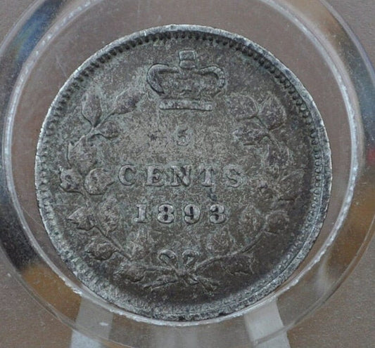 1893 Canadian Silver 5 Cent Coin - VF (Very Fine) - Queen Victoria - Canada 5 Cent Sterling Silver 1893 Canada