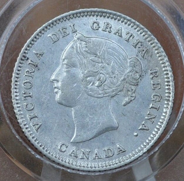 1880 Canadian Silver 5 Cent Coin - XF (Extremely Fine) Grade, Mint Luster Visible - Queen Victoria Canada 5 Cent Sterling Silver 1880-H