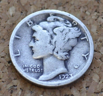 1923 Mercury Dime - G - F Grade / Condition (Good to Fine) - Philadelphia Mint - Silver Dime - 1923-P Mercury Head Dime