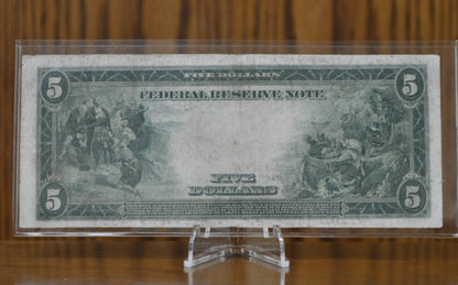 1914 5 Dollar Federal Reserve Note Large Size Fr881 - F (Fine) - Kansas City 1914 Five Dollar Bill Large Note 1914 Missouri Fr#881 / Fr881
