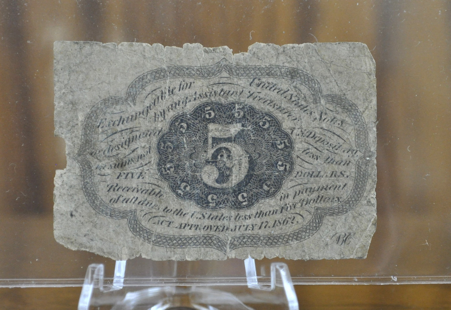 1st Issue Fractional Currency 5 Cents (Fr#1230) - Cull Grade - 1862 First Issue Fractional Note Number 1230, Authentic