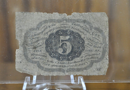 1st Issue Fractional Currency 5 Cents (Fr#1230) - Cull Grade - 1862 First Issue Fractional Note Number 1230, Authentic