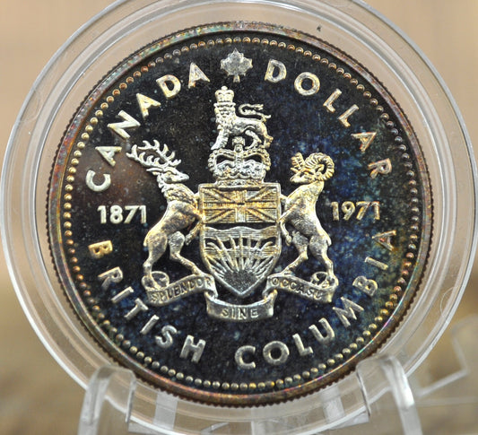 1971 Canadian Silver Dollar - BU (Uncirculated), Prooflike, Toned - 50% Silver - Queen Elizabeth II 1971 Silver Dollar Canada