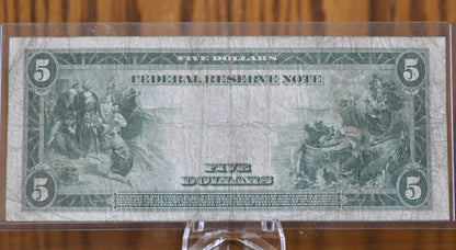 1914 5 Dollar Federal Reserve Note Large Size Red Seal Fr834B - Very Fine - Boston 1914 Five Dollar Bill Large Note 1914-A Boston Fr#834-B