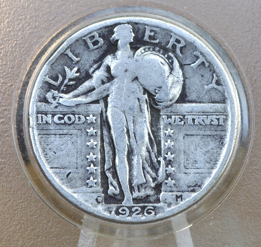 1926-D Standing Liberty Quarter - VG/F, Slightly Bent - 1926 D Standing Liberty Silver Quarter - Denver Mint Mark