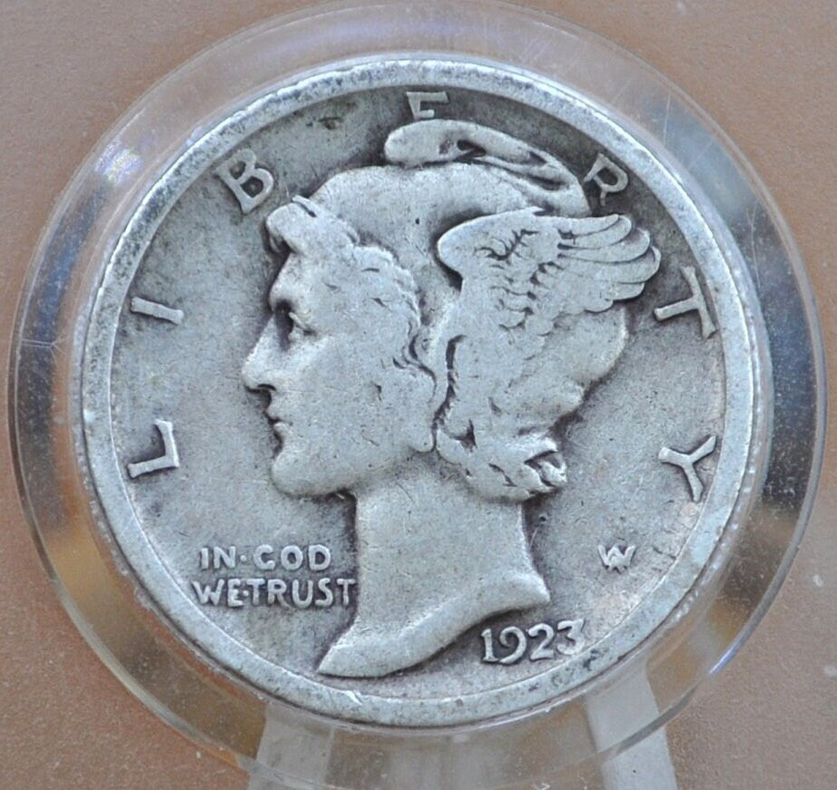 1923 Mercury Dime - G - F Grade / Condition (Good to Fine) - Philadelphia Mint - Silver Dime - 1923-P Mercury Head Dime