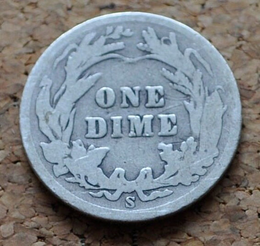 1910-S Barber Dime - San Francisco Mint - 1910 S Barber Dime - Silver Dime - G (Good) Grade / Condition